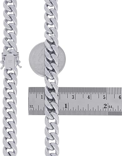 Miniatura 8 de Nuragold Collar de cadena de eslabones cubanos Miami de oro blanco de 10 quilates de 0.354 in, cierre de caja de joyería para hombre, 18, 20, 22,