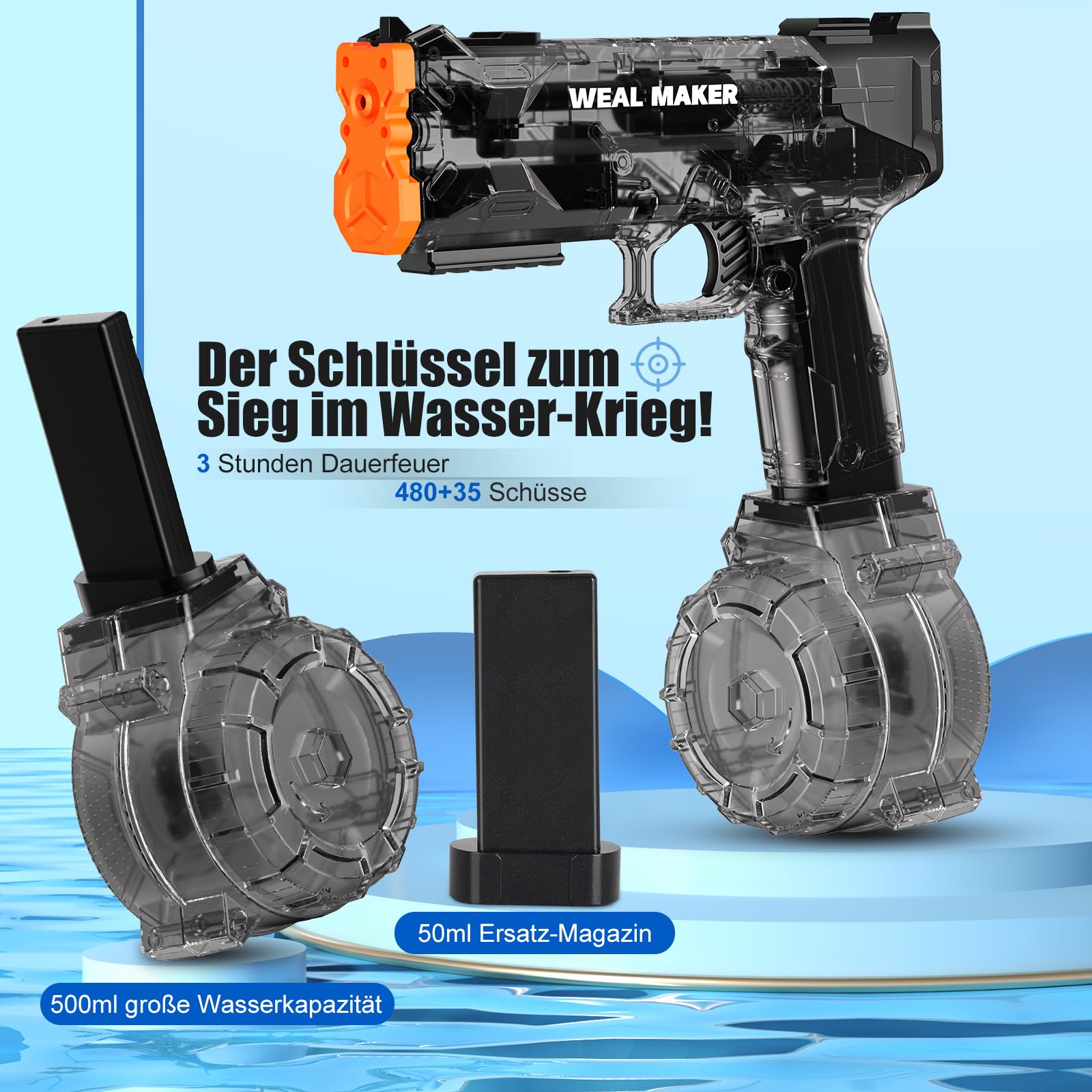 Wasserpistole Elektrisch für Kinder Erwachsene,USB Aufladbare Elektrische Wasser Pistole mit Großer Reichweite,Automatische Wasserpistolen für IP67-Pistole mit Großer Kapazität für Schwimmbad-Schwarz