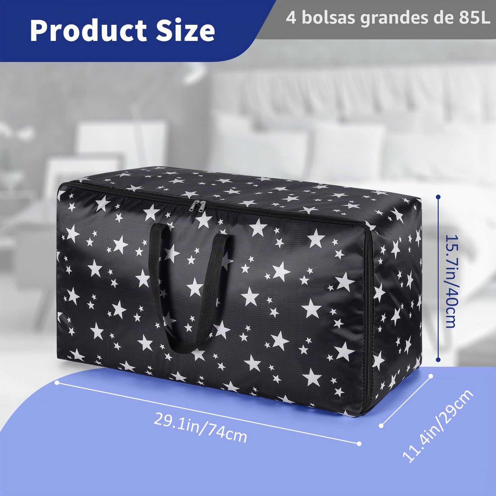 iespell Paquete de 4 cajas de almacenamiento extragrandes con tapas, cajas de almacenamiento resistentes para mudanzas, grandes, fuertes, impermeables, bolsas de almacenamiento de ropa con cremalleras