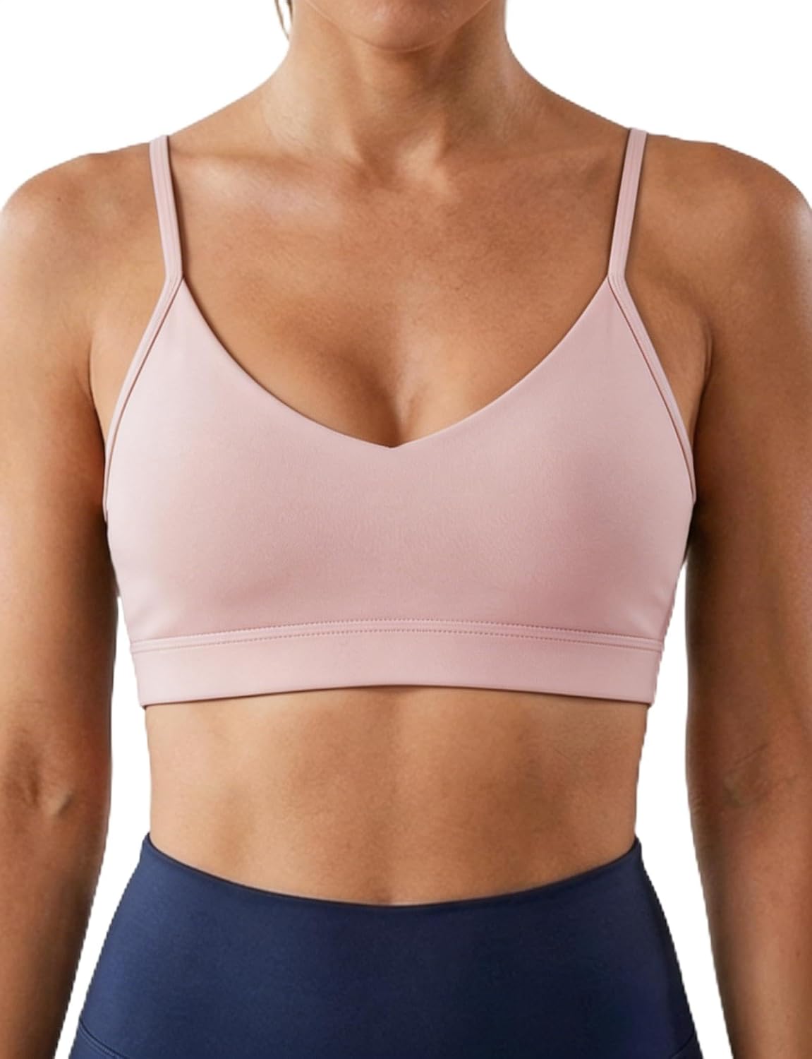 Buauty Sports Bra for Women, V Neck Light Support Adjustable Strap Yoga Bra with Removable Pads for Pilates Gym