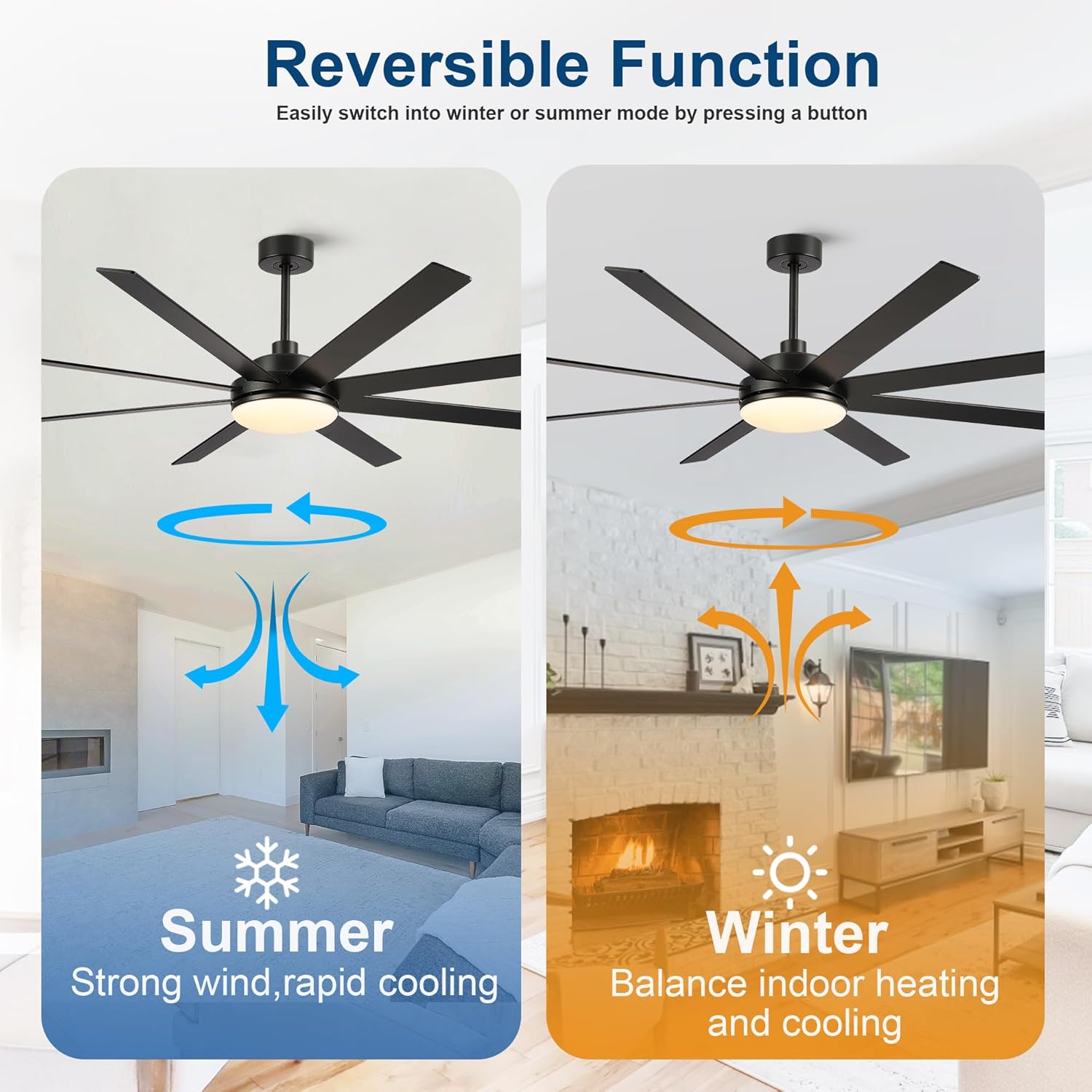 72 Inch Ceiling Fans with Lights - Large Black Ceiling Fan with Light and Remote for Bedroom Living Room Indoor - 6 Speeds Reversible DC Motor, 3 CCT, Timer Remote Control