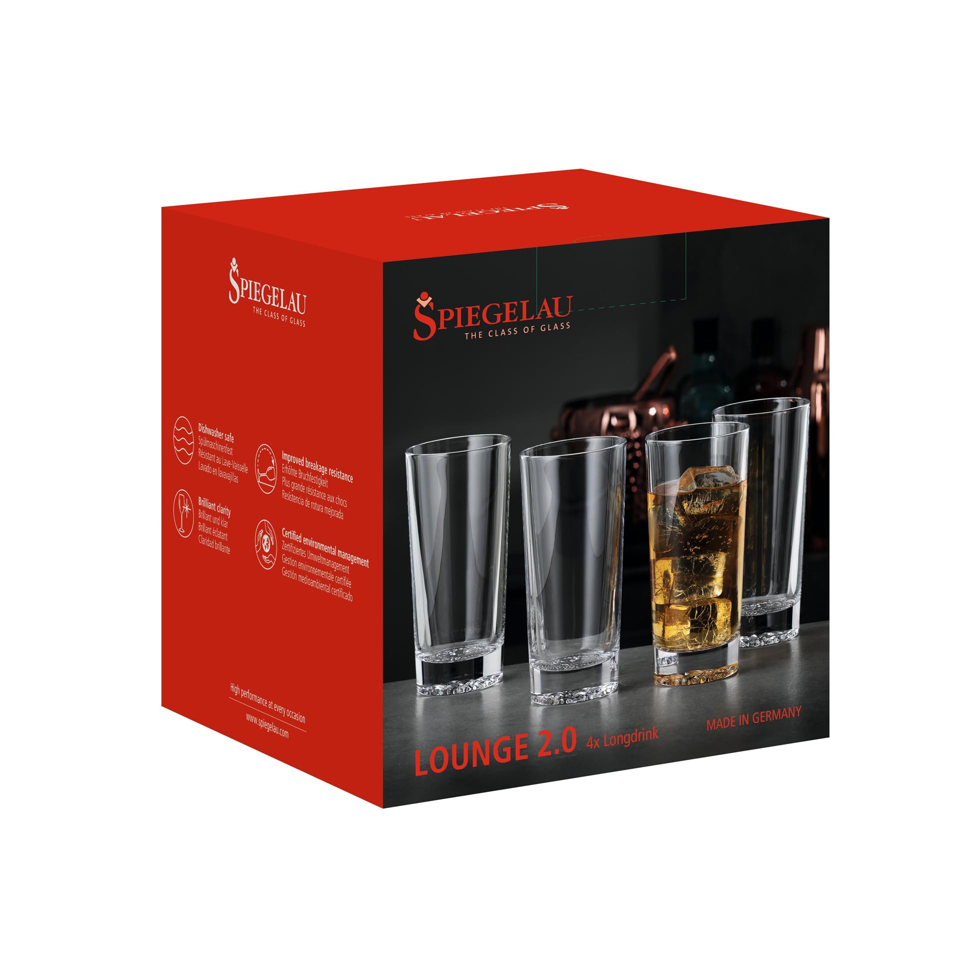 Spiegelau & Nachtmann, 4-częściowy zestaw szklanek do long drinków, szklanki barowe, szkło kryształowe, 305 ml, Lounge 2.0, 2710162