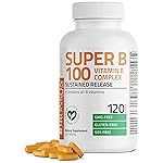 Bronson Super B100 Vitamin B Complex Sustained Release Contains All B Vitamins (Vitamin B1, B2, B3, B6, B9 - Folic Acid, B12), 120 Tablets