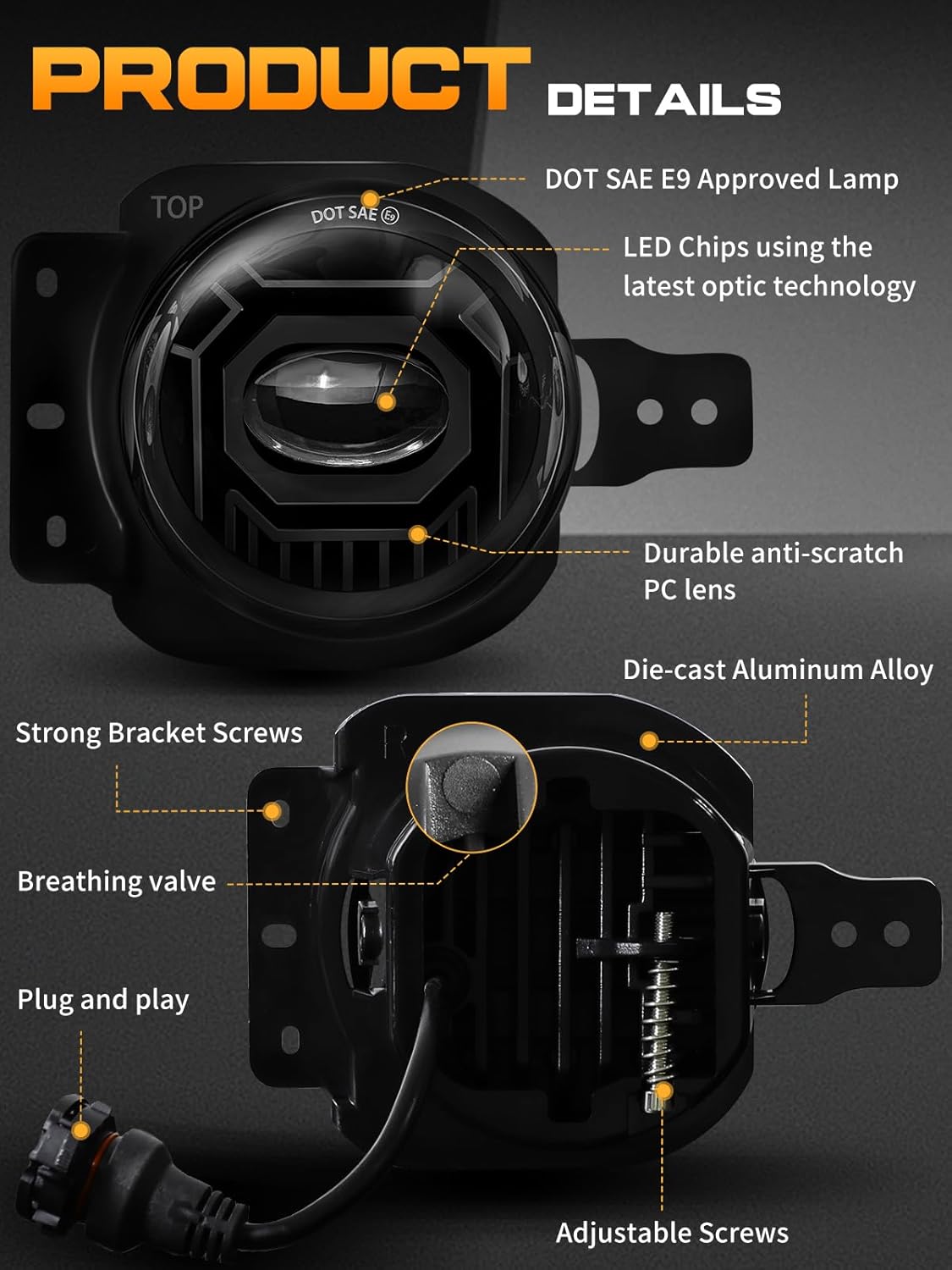 4 Inch Led Fog Lights Round with White & Amber Fog Lamps Fit for 2018-2025 Jeep Wrangler JL JLU Gladiator, DOT Approved Front Bumper Offroad Fog Lamps Accessories Replacement, Plug And Play