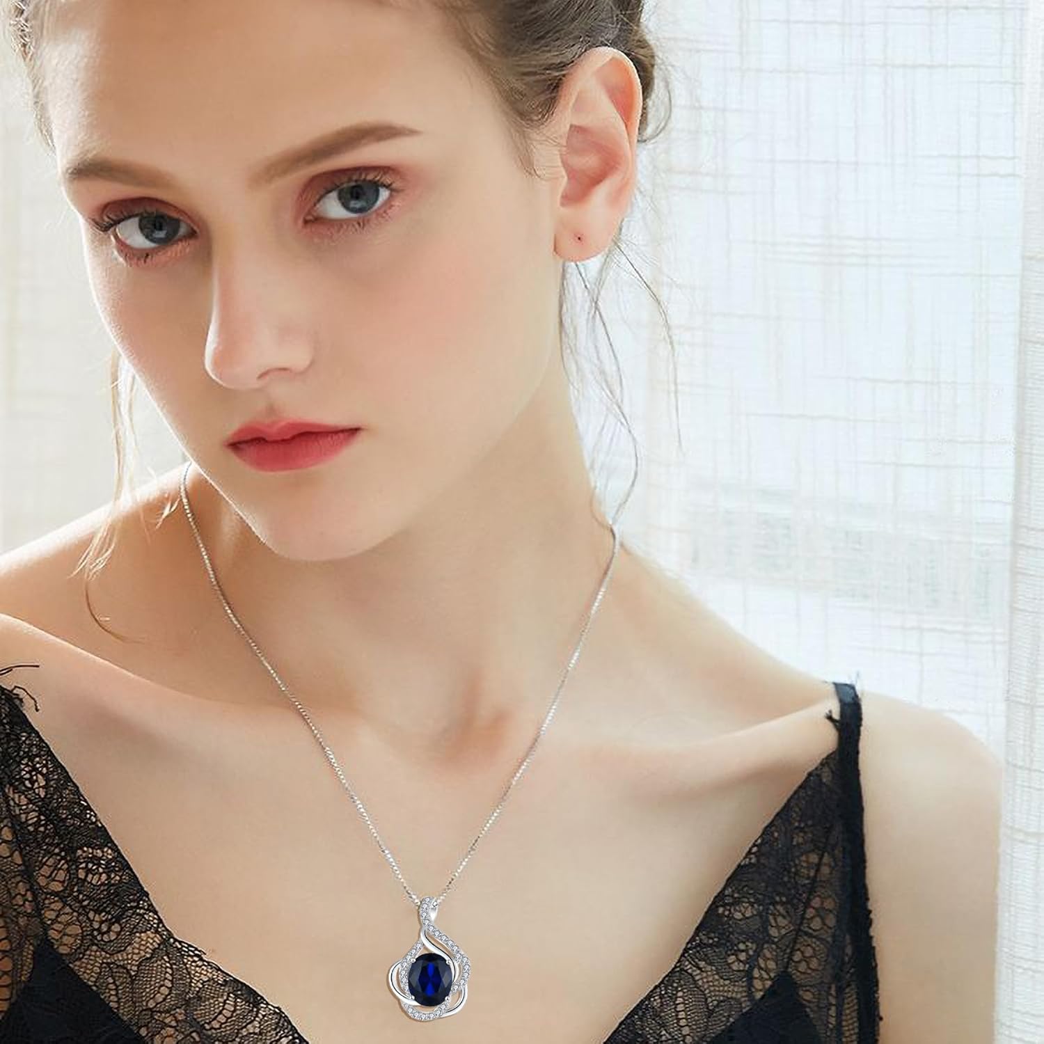 Birthstone Necklace for Women 925 Sterling Silver Pendant Necklaces Oval Cut Cubic Zirconia Necklace Jewelry - Image 5