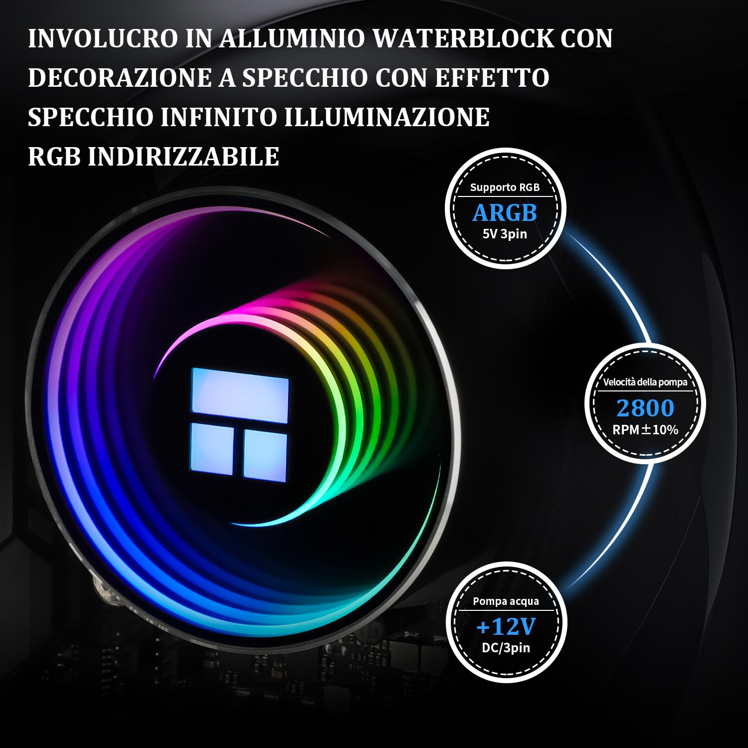 TR-Frozen Notte 120 ARGB Bianco Raffreddamento liquido del processore, Velocità della testa della pompa AIO fino a 2800RPM, Ventilatori TL-E12W-S V2 PWM, per AMD/AM4/AM5, Intel LGA1851/1700