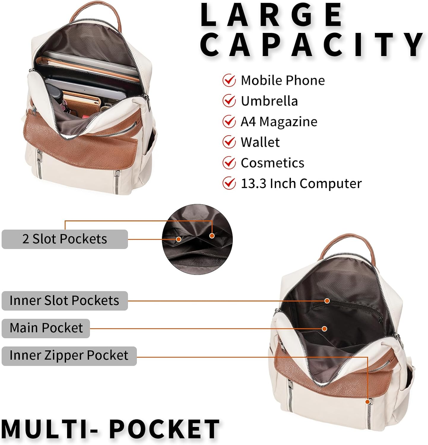 GAEKEAO Backpack Purse for Women PU Leather Anti-theft Backpack Convertible Satchel Bags Travel Shoulder Bag Casual College - Image 3