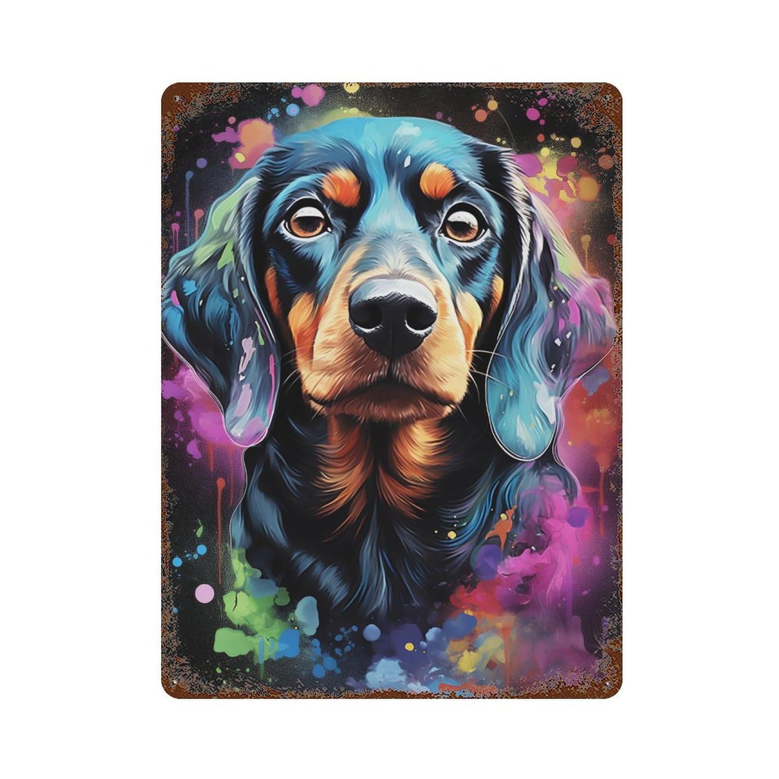 Garage Style Colorful Dachshund Art Print Rusty Metal Tin Sign 15.7"x11.8", Classic Wall Plaque for Bar And Workshop