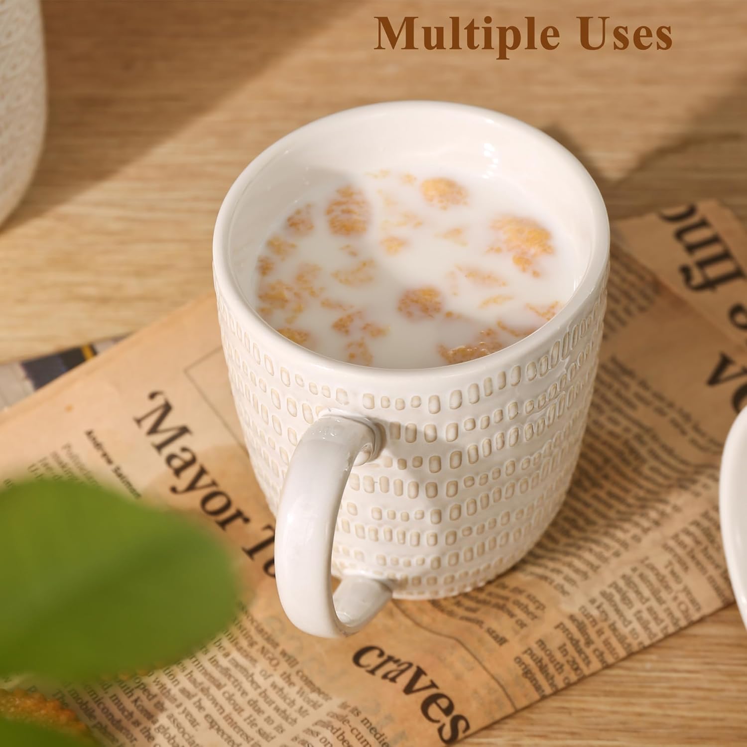 Embossment Coffee Mugs Set of 4, 12 oz Ceramic Coffee Cups Set, White Tea Cups with Large Handle for Latte, Cappuccino, Mocha, Cocoa, Microwave & Dishwasher Safe - Image 7