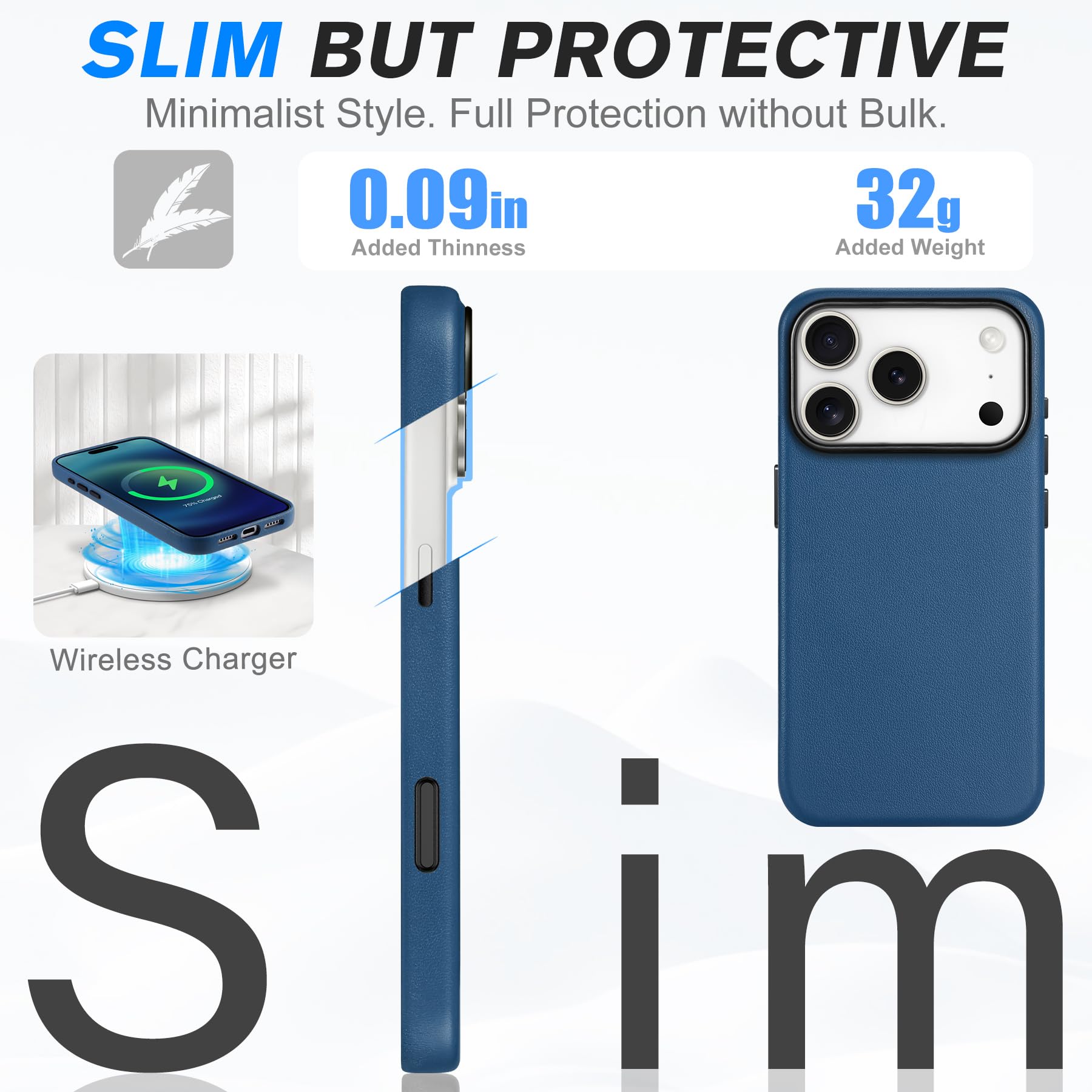 SHIELDON Custodia Base Vera Pelle per iPhone 17 Pro Max 6,9 Pollici 5G 2025, Cover Ricarica Wireless Magnetica [Antiscivolo] [Anti-Graffio] Custodia con Bottoni in Metallo, Nero