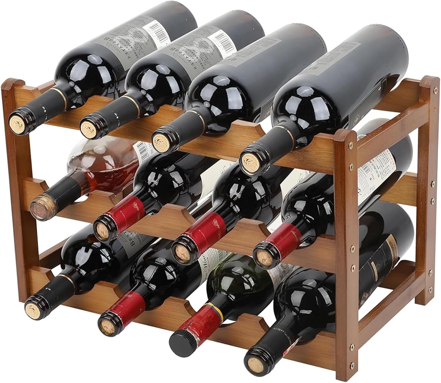 Soporte para Botellas de Vino de Madera, 3 niveles, para 12 Botellas, Unidad flotante, para Vinoteca, Cocina miniatura 1