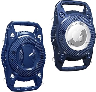 Airtag Holder 2 Pack, IP68 Waterproof Air Tag case, Airtag Cat Dog Collar Holder，Hard TPU Full Protection, with Keychain for Key Backpack Luggage，Compatible Apple Airtags.(Dark Blue 2Pack)