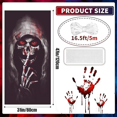 Miniatura 2 de FOIMAS Póster de Halloween para ventana, póster de esqueleto sangriento, decoración para fiesta de Halloween, decoración del hogar, accesorios de