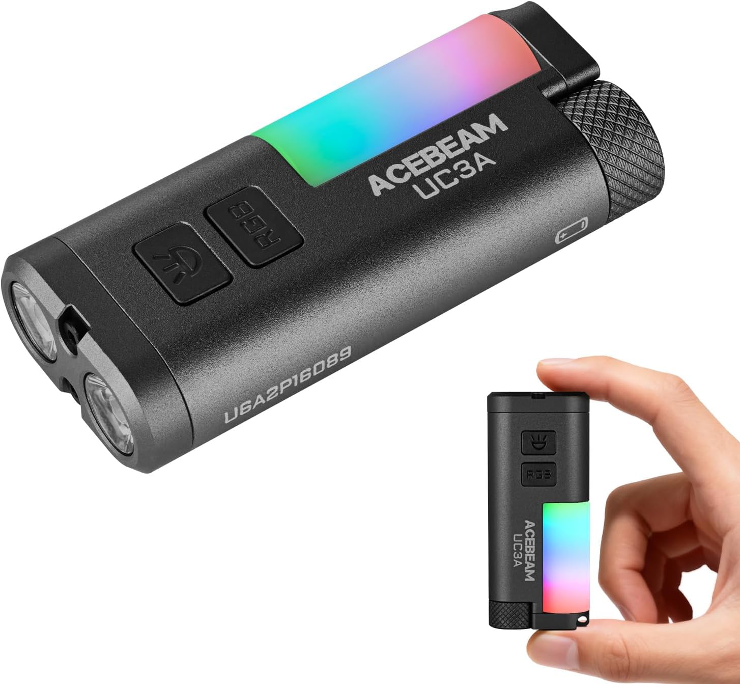 ACEBEAM UC3A Rechargeable EDC AAA Flashlight, 900 High Lumens Multi-Light Source Mini Flashlight with Camping and 9 RGB Lights, Small Flat Pocket LED Magnetic Keychain Flashlight for Home Emergency