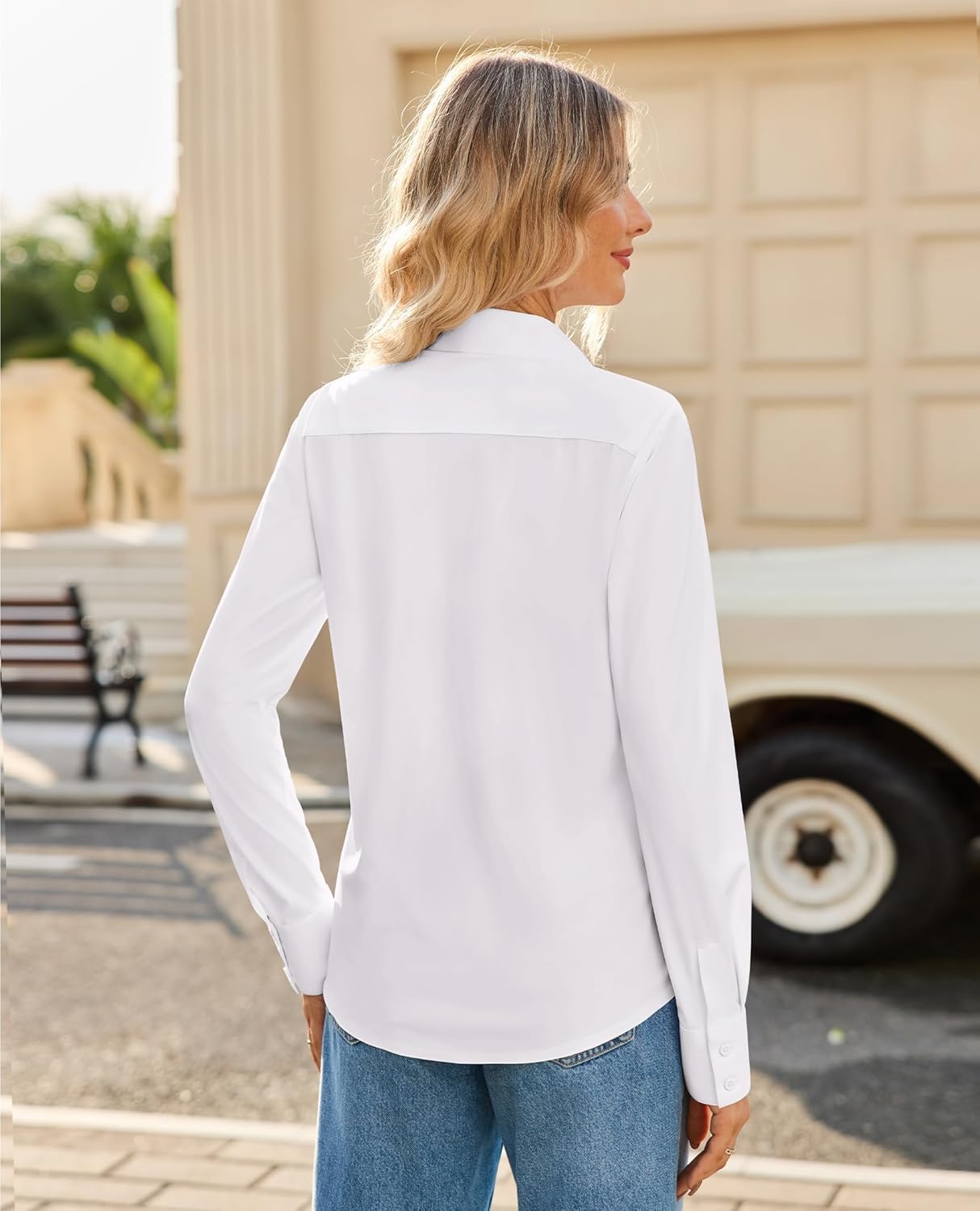 siliteelon Womens Button Down Shirt Long Sleeve Stretch Dress Shirt Collared Work Shirt Wrinkle Free Office Blouse Top - Image 4