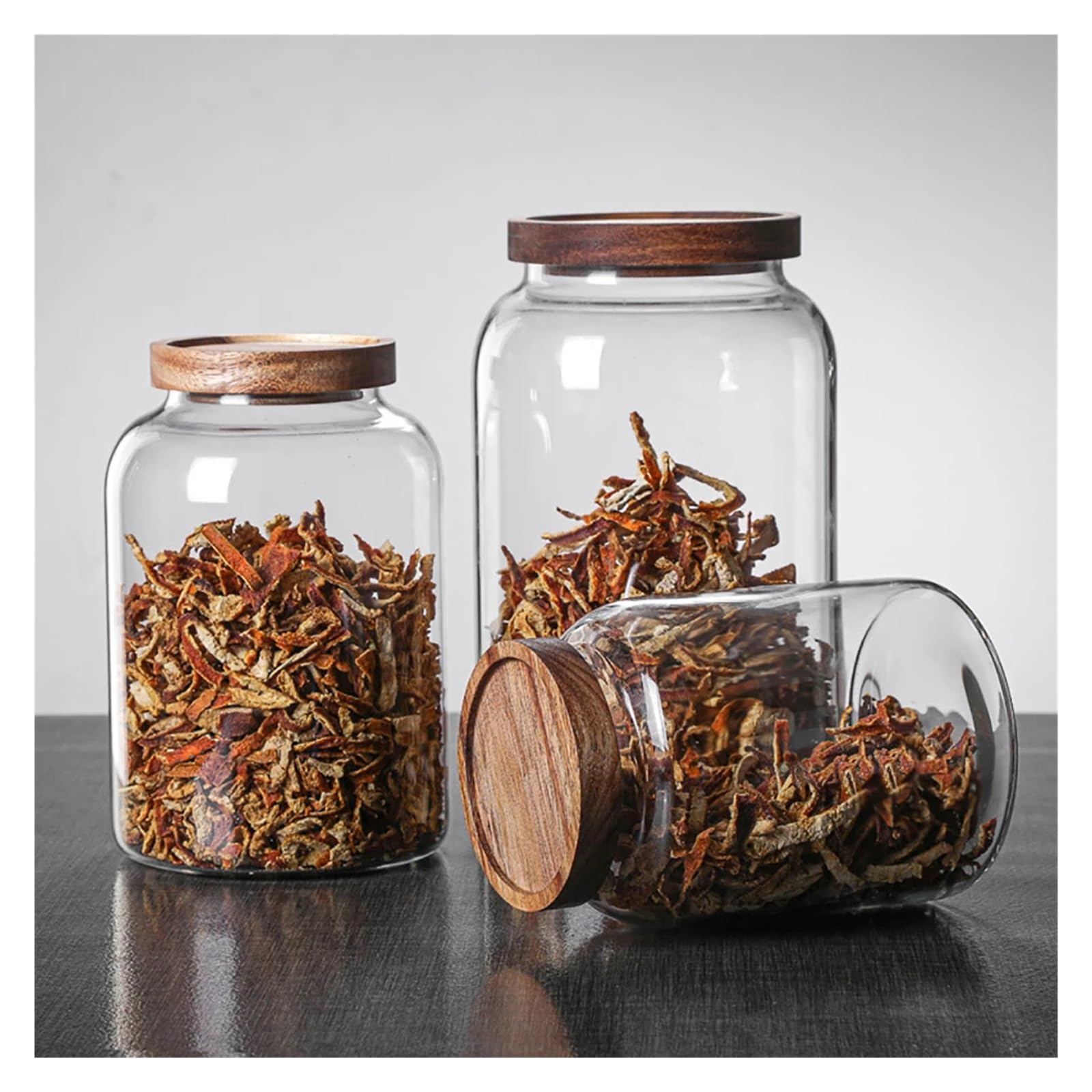 Versiegeltes Vorratsglas aus Glas, 1.2/2/2.8L, Holzdeckel | Borosilikatglas mit Deckel und Silikonring für Kaffeebohnen, Reis, Mehl, Zucker und Tierfutter(2.8L)