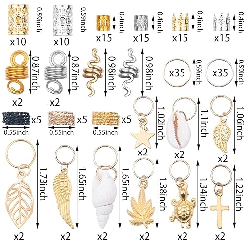 Miniatura 2 de 189 piezas de joyería de rastas, cuentas para trenzas de cabello, joyería para el cabello para trenzas, anillos trenzados de metal y oro, puños y