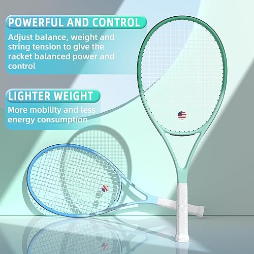 Miniatura 5 de Raqueta de tenis profesional para adultos, 2 jugadores de 27 pulgadas, raqueta de tenis de velocidad aceptable para principiantes y profesionales