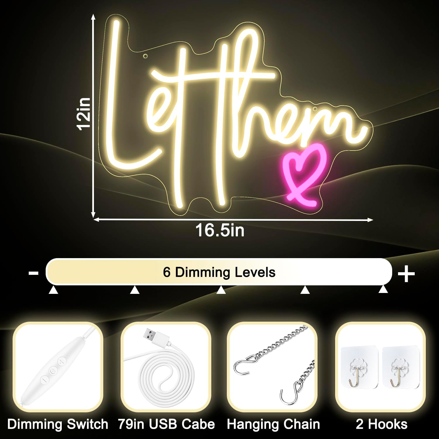 Let Them Neon Sign Dimmable Neon Signs for Wall Decor Inspirational LED Signs USB Light Up Sign for Bedroom Living Room Wall Decor Office Decoration
