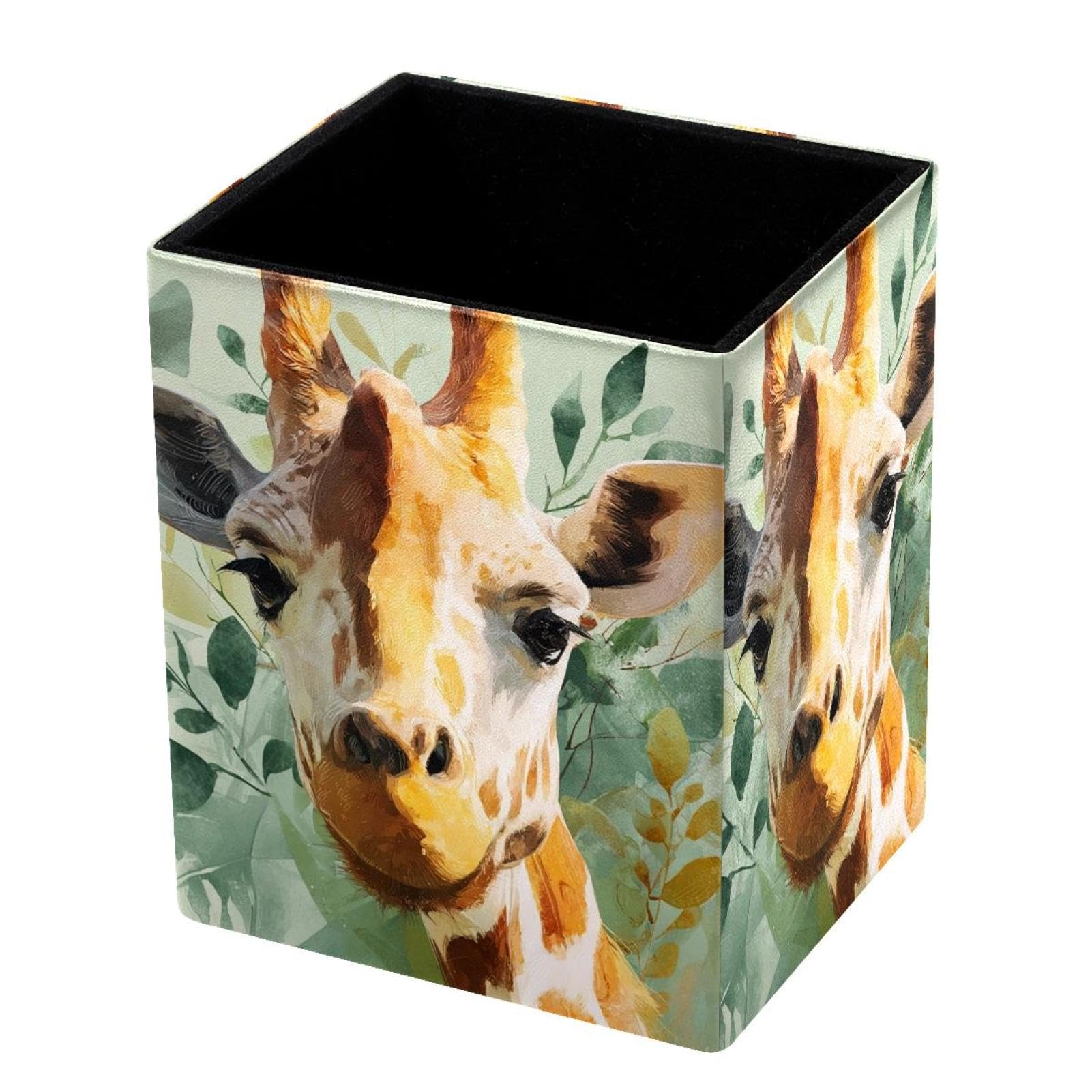 VAPOKF Pencil Holders for Desk, Giraffe Printed Pen Holders Pen Pot Makeup Brushes Storage Desktop Stationery Supplies Organiser for Home Office