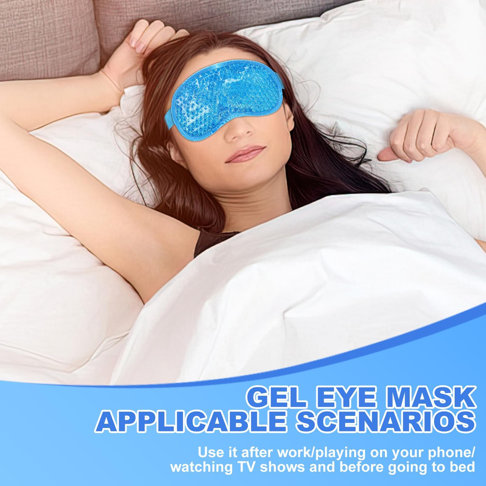 Cooling Eye Mask with Gel Bead, Reusable Cold Compress Ice Pack Sleeping Eye Cooling Pads for After Eyelid Surgery, Puffiness, Puffy Eyes, Headache, Migraine Relief(Blue)