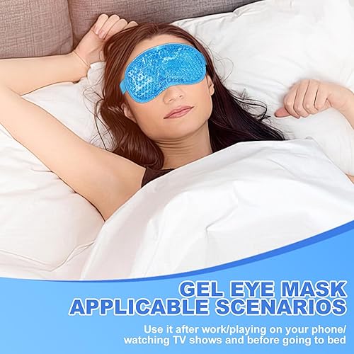 Miniatura 8 de Paquete de 2 máscaras de ojos de enfriamiento en frío, cuentas de gel reutilizables para terapia fría caliente con respaldo de felpa para hinchazón,