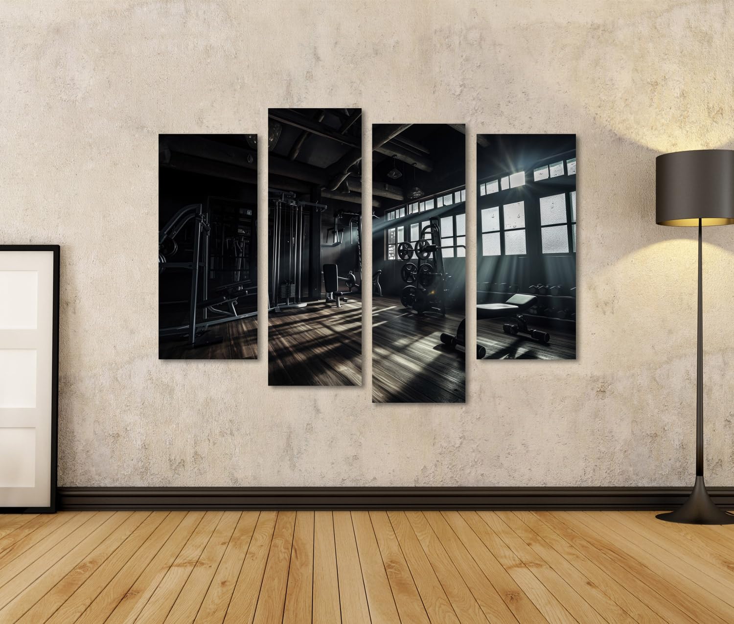 islandburner Quadro su tela sole mattutino in palestra rustica per gli appassionati di fitness palestra Immagini murali poster