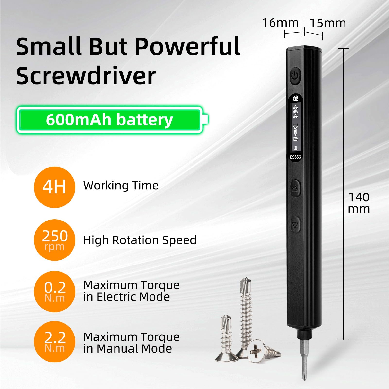 SEQURE ES666 Set di cacciaviti elettrici Cacciavite ricaricabile a batteria Auto/Sensore/Modalità fissa Cacciavite di precisione con 30 punte magnetiche 7 ingranaggi coppia Max 2.2N.m Strumento di