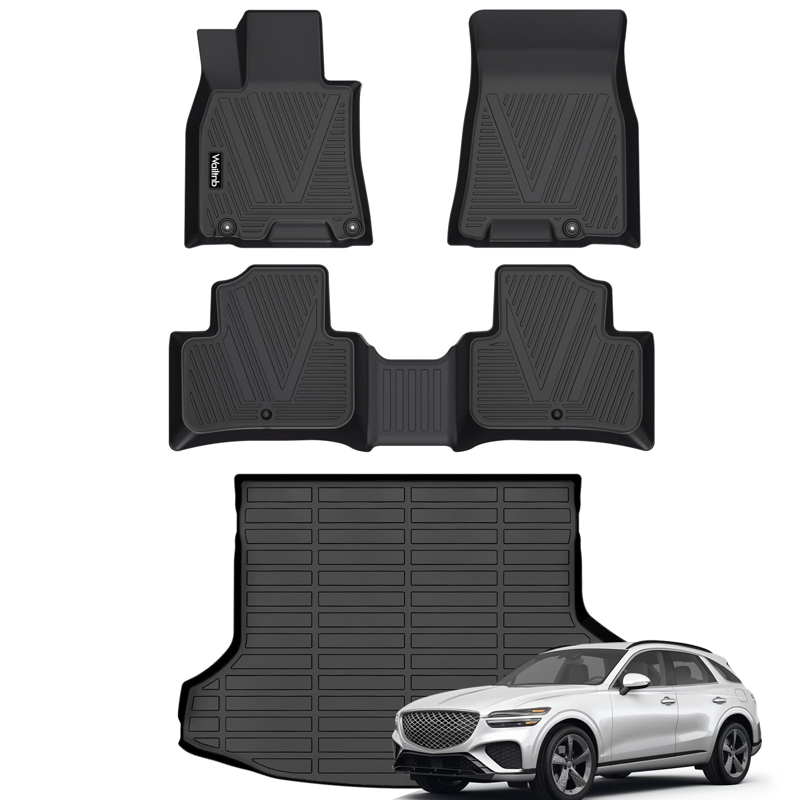 wailtnb-car floor mats & cargo liner custom for 2022-2026 genesis gv70 (not for ev) durable all weather protection floor liner full set gv70 accessories black