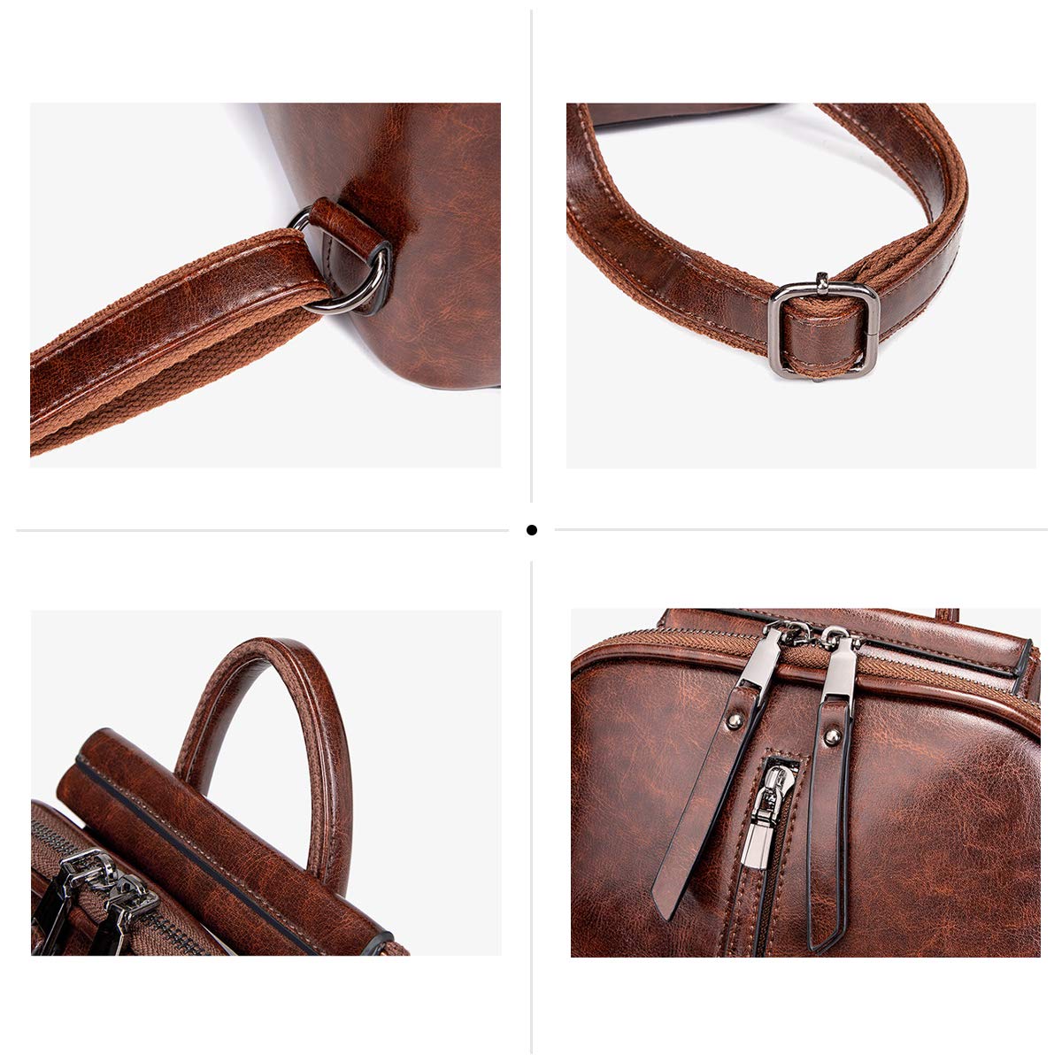 Bolsos Mochila Mujer Impermeable Cuero Bolsos bandolera Bolso Casual Viaje Mochilas Marrón