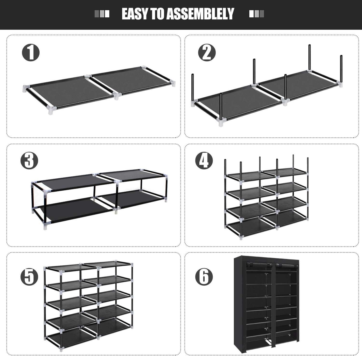 ERONE Shoe Rack Storage Organizer , 28 Pairs Portable Double Row with Nonwoven Fabric Cover Shoe Rack Cabinet for Closet (Black) : Home & Kitchen