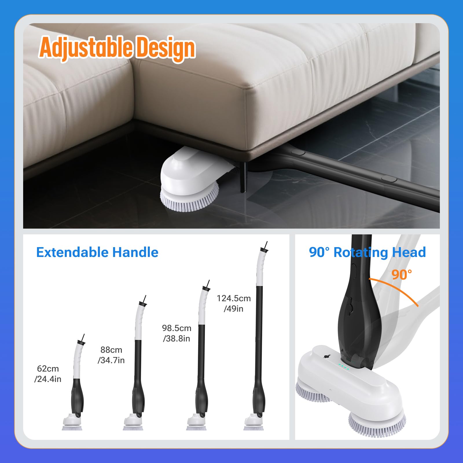 Balai Nettoyeur de Sol Électrique Sans Fil IPX8 avec Pulvérisateur, Autonomie 60 Min, Réservoir 800ml, Manche 4-Niveaux, Nettoyeur et Polisseur pour Parquet, Carrelage et Marbre