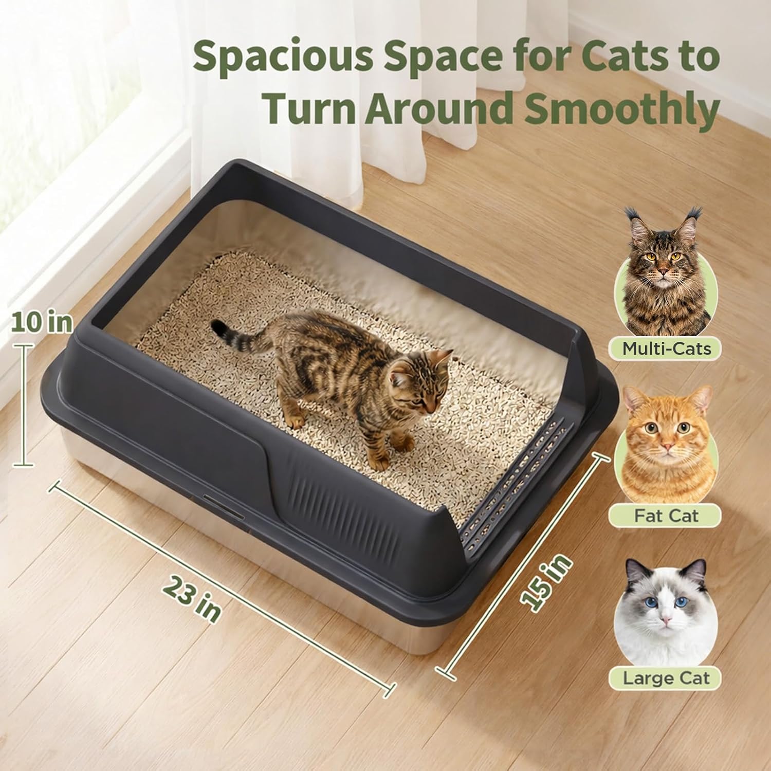 Gimars 2 Pack XL Stainless Steel Cat Litter Box for Big & Senior Cats, Multi-Cat Metal Litter Pan with High Sides, Odor-Resistant & Easy Clean, Includes Litter Scoop, Litter Mat & Anti-Slip Pads