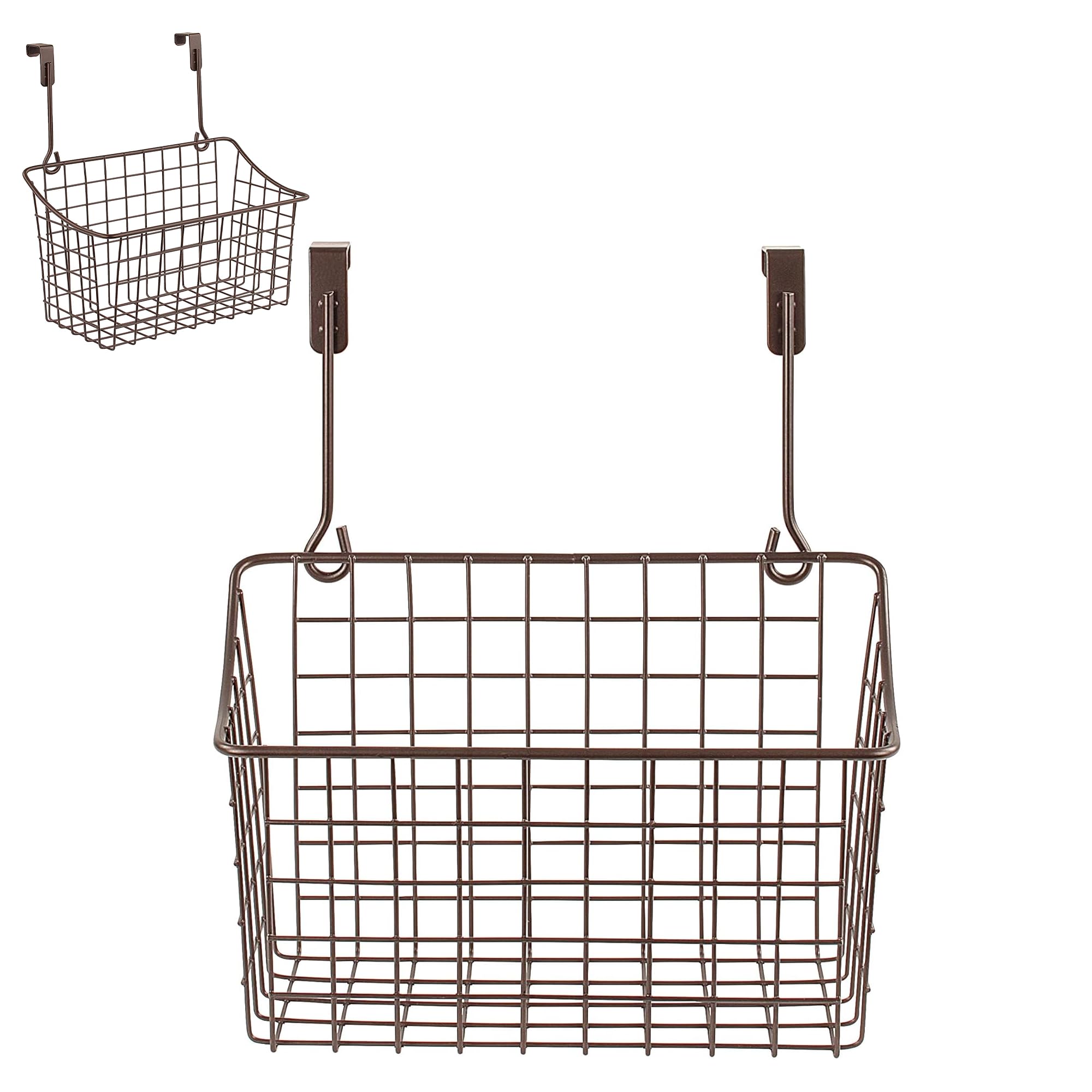 Spectrum Hanging Baskets for Organizing (Medium, Bronze) - Grid Over the Cabinet Wire Basket for Kitchen or Bathroom - Door Hanging Storage Organizer for Cleaning Supplies, Washcloths, & Hand Towels
