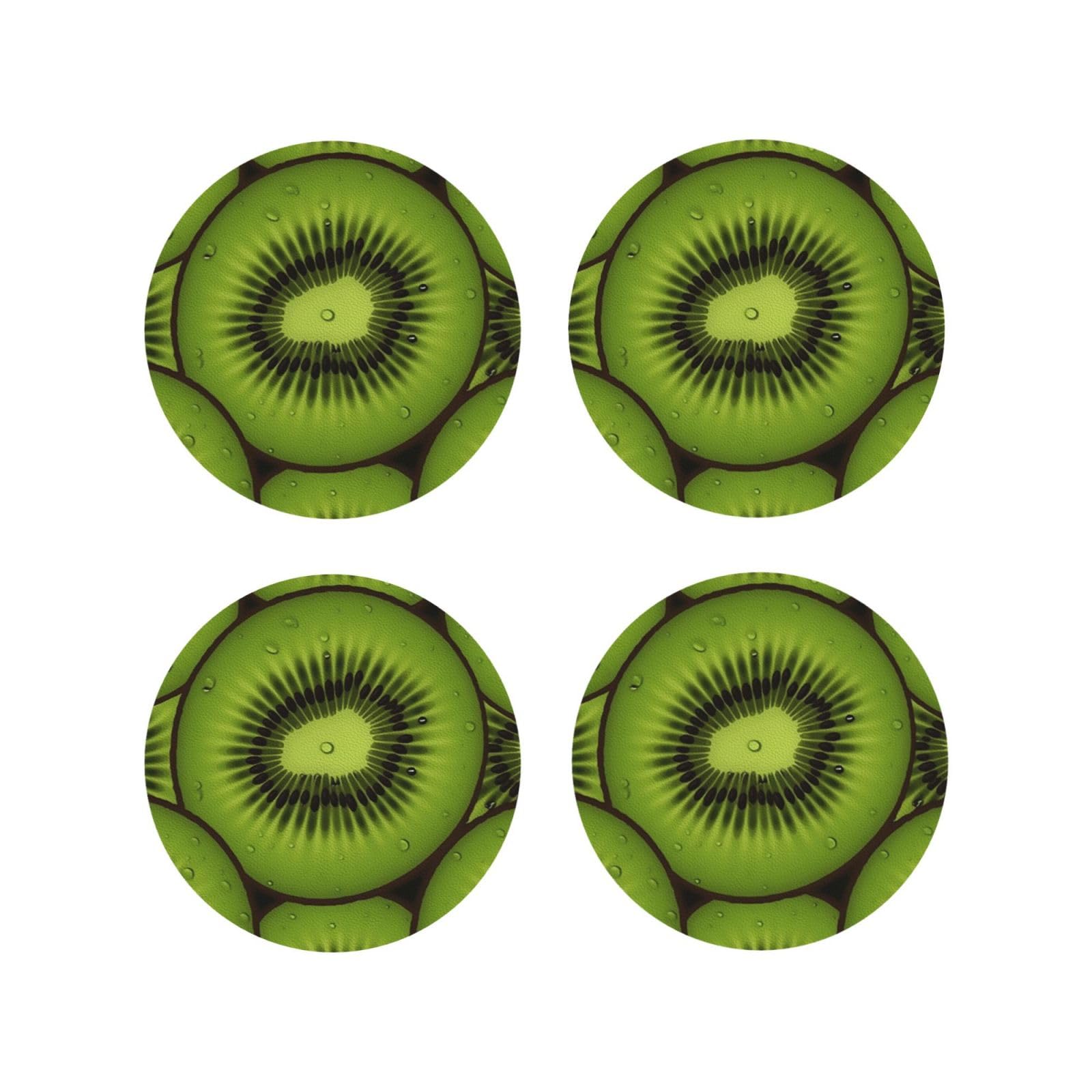 4pcs Drink Coasters for Tabletop Protection, 4" Leather Coasters for Drinks, Kiwi Slices Cup Coasters for Coffee Table Decor, Non-Slip Drinking Cup Mat for Hot Or Cold Drink