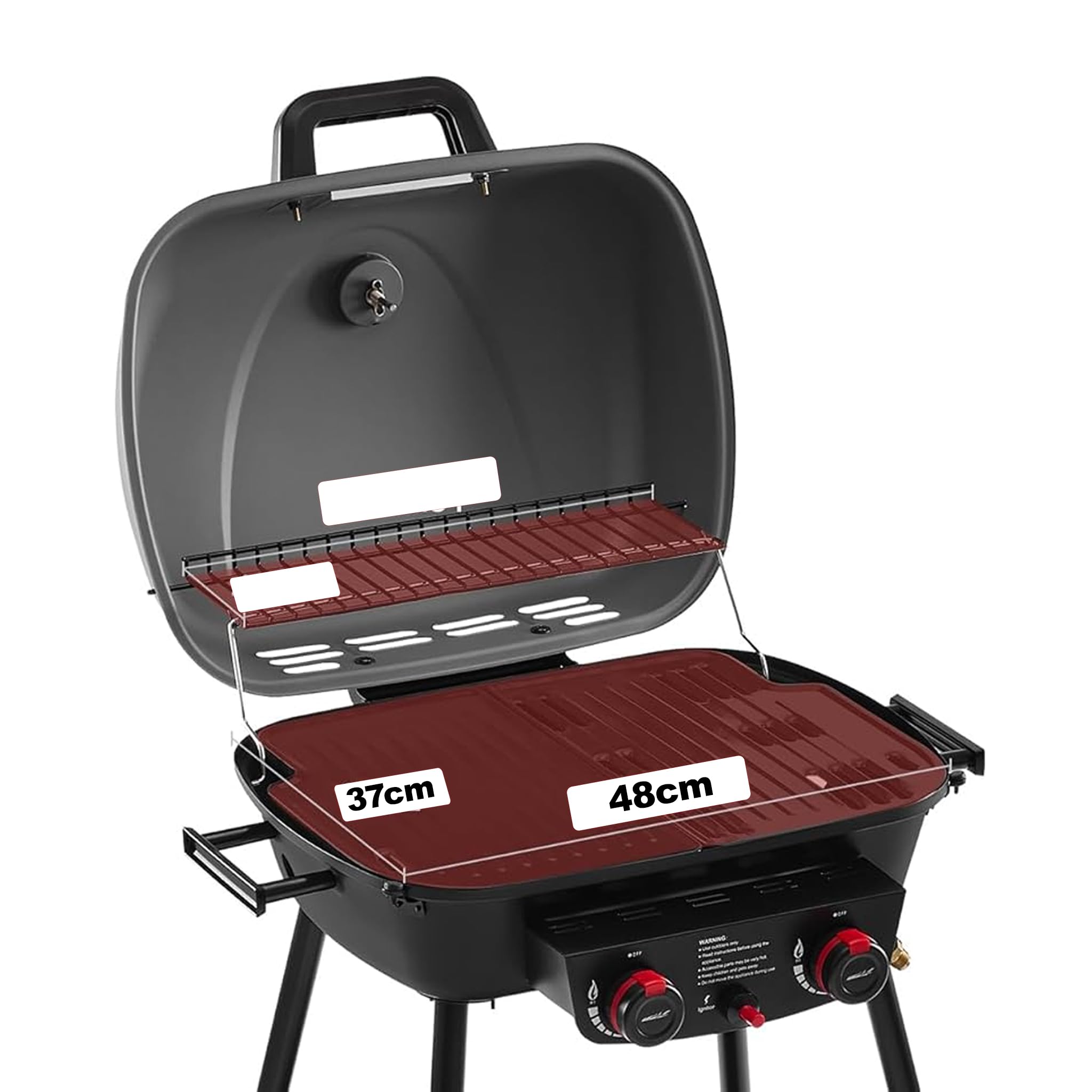 Barbecue a gas 2 fuochi bbq con griglie in ghisa e accensione piezo e mensola portaoggetti - compatto e stabile h. 90,3cm