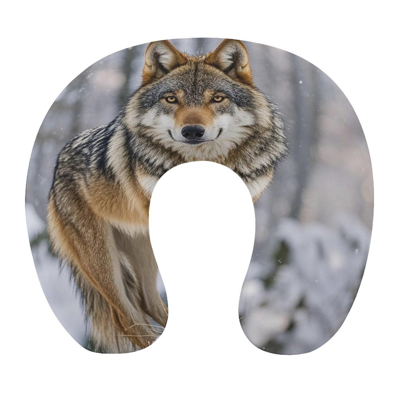 FekiLoot Wolf Travel Pillow U Shaped Neck Pillow Comfortable Memory Foam Pillow Portable Soft Headrest Lightweight Neck and Head Support for Planes Trains Self-Driving Cars