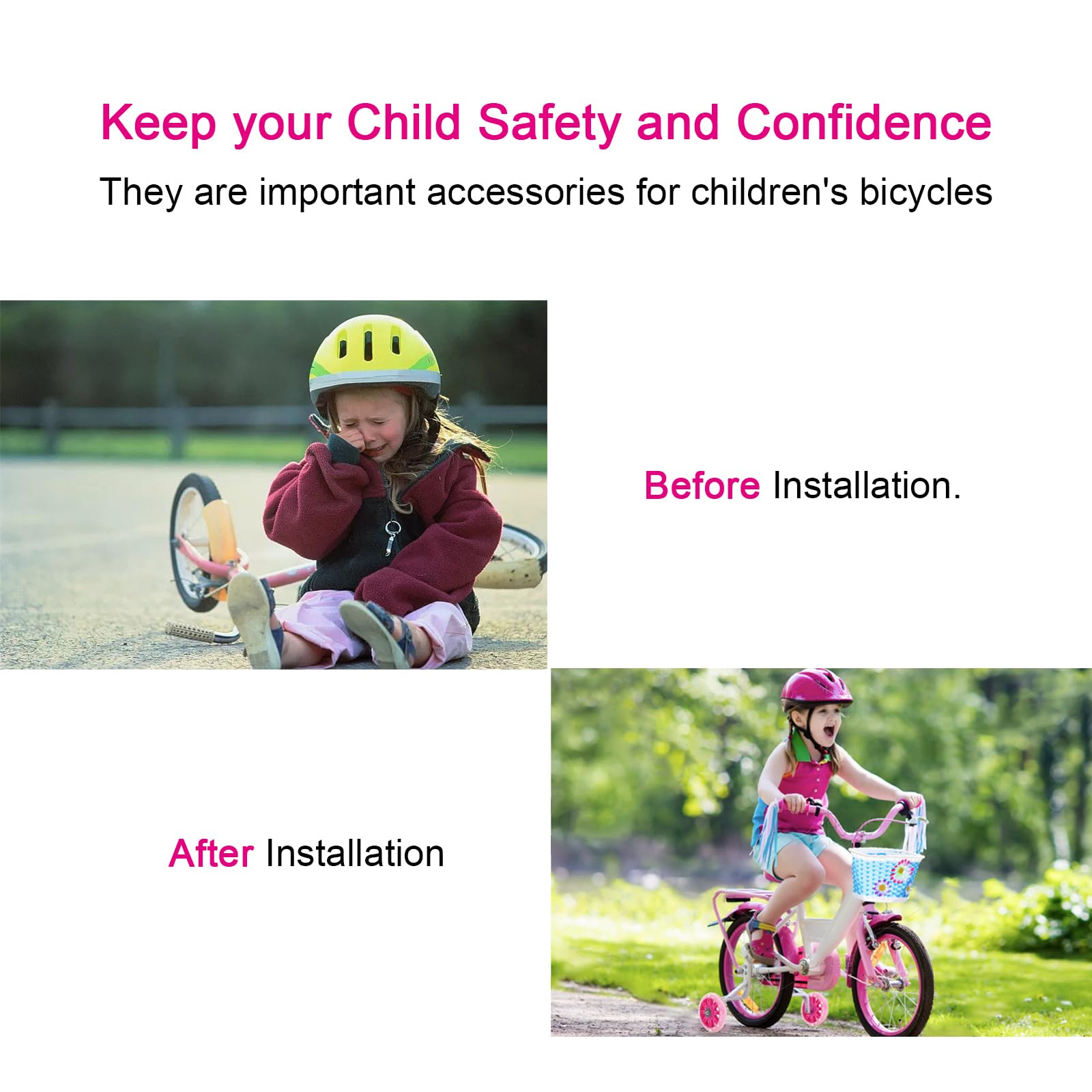 Stabilizzatori per Bicicletta per Bambini,Ruote da Allenamento per Flash Bicicletta,Ruote Laterali Bici Bambino,Rotelle Universali, Le Rotelle Regolabili Aiutano i Principianti (Rosa)