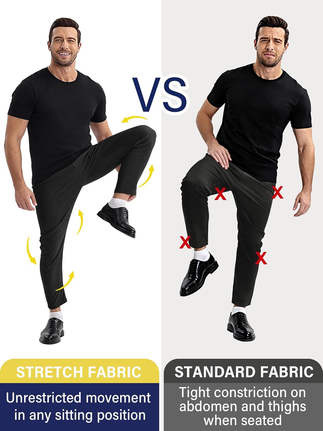 PLEPAN Men's Slim Fit Stretch Dress Pants Skinny Tapered Slacks Chino Trousers with Expandable Waist