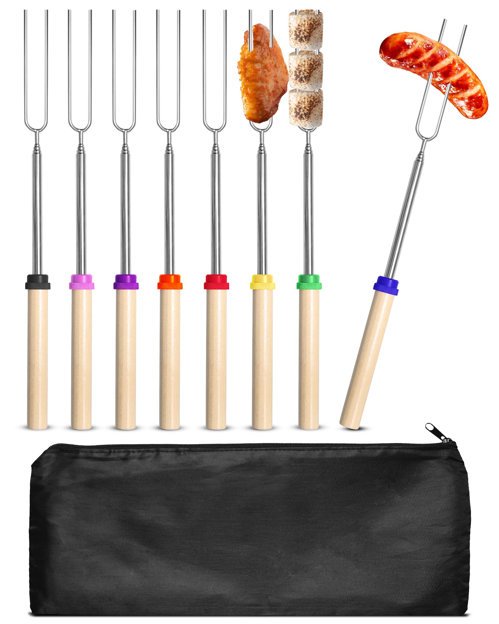 8 rozkładanych szpikulców ze stali nierdzewnej,widelce do grillowania przy ognisku 31–81cm,marshmallow i chleba na patyku,z torbą do przechowywania,na kemping i grill i świeżym powietrzu