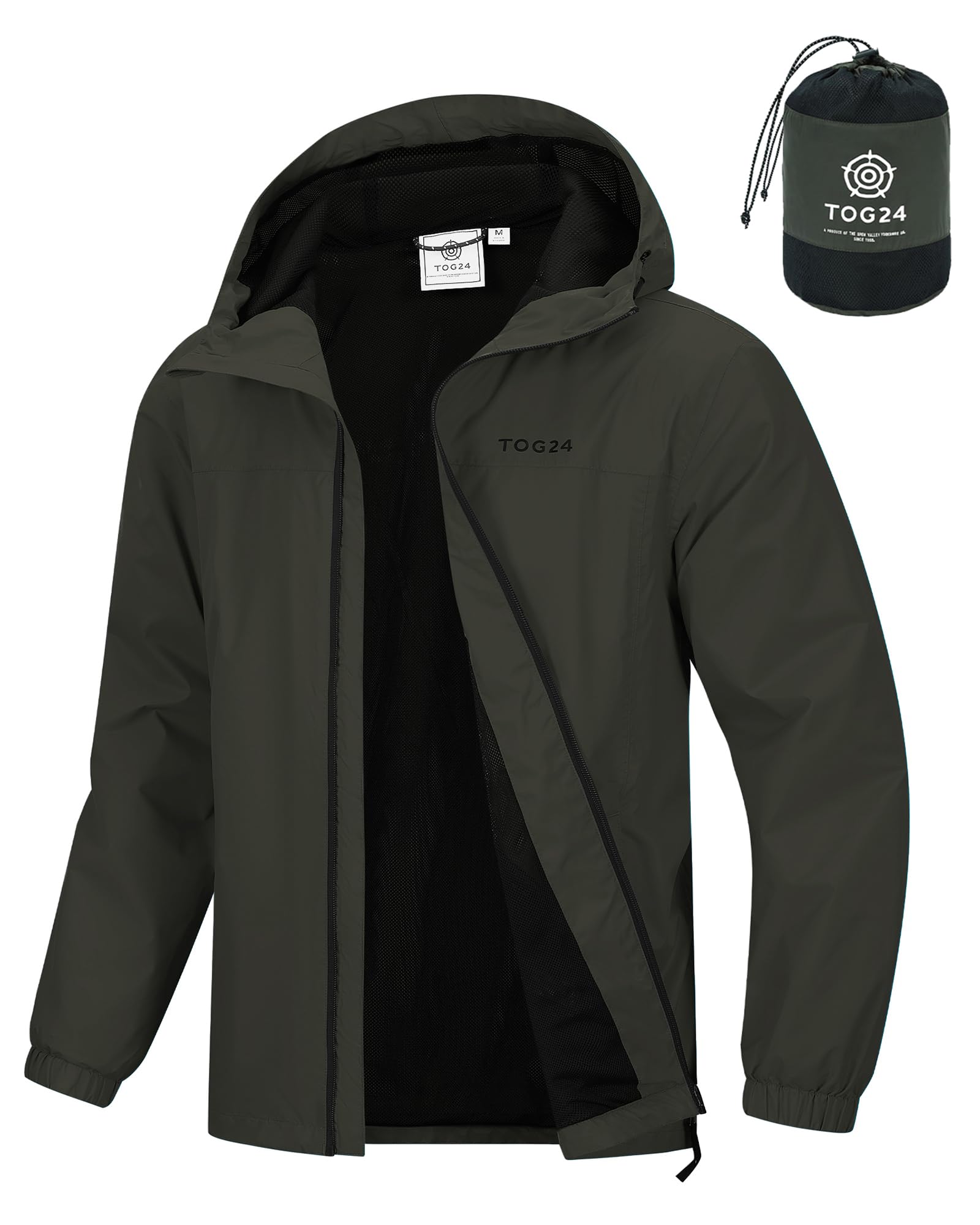 TOG24 Craven Mens Waterproof Packaway Jacket with Bag, Full Length Zip and Adjustable Hood, Breathable, Windproof