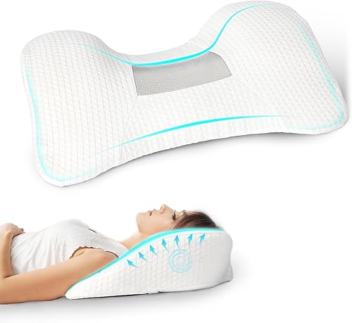 DIBAKO Almohada cervical de espuma viscoelástica para aliviar el dolor de dormir, almohada ergonómica para dolor de hombro, almohada ortopédica de