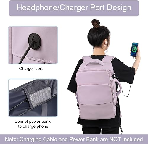 Miniatura 6 de Hanples Mochila grande de viaje para laptop, Púrpura claro, Mochilas Daypack