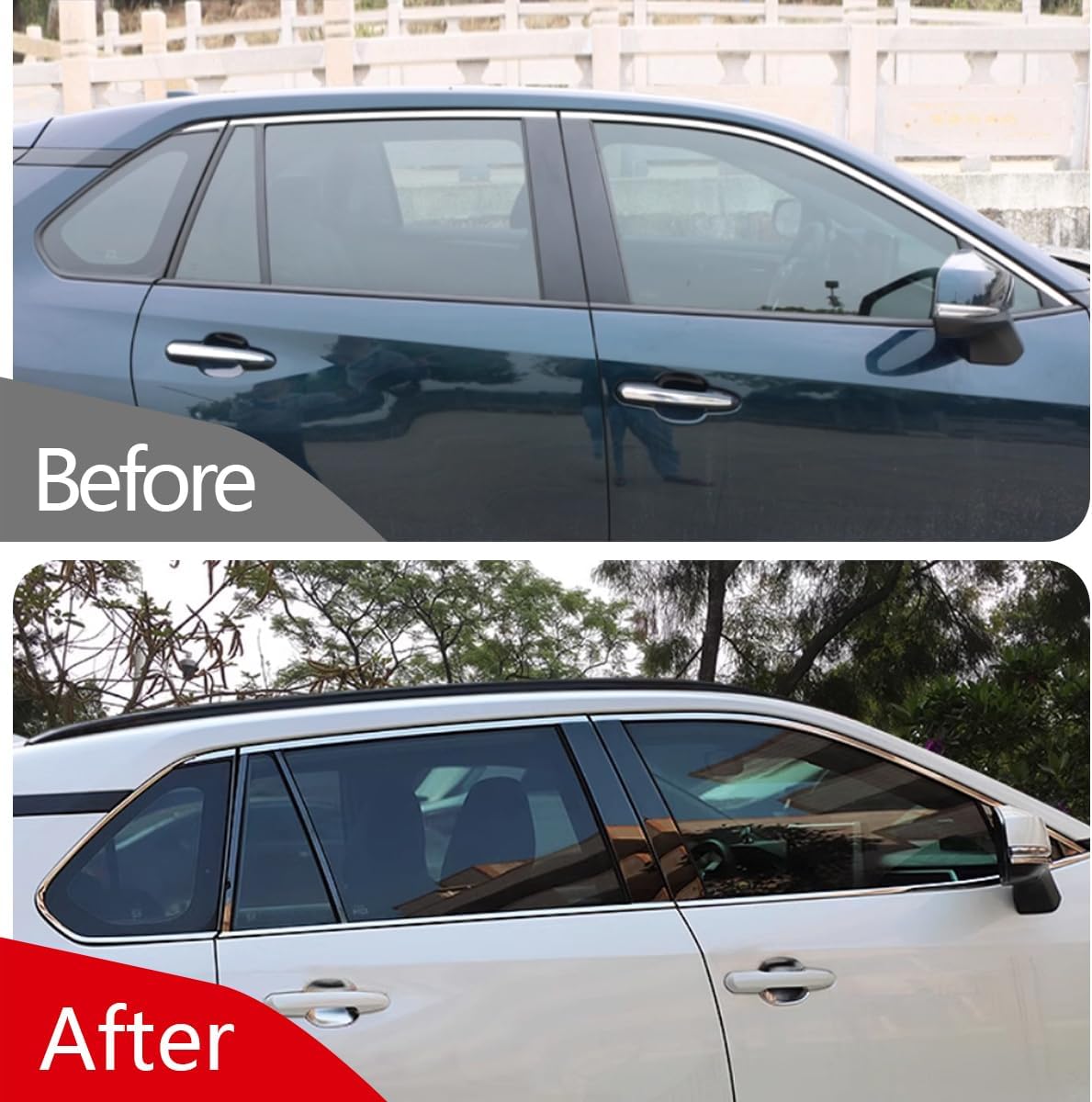Car Accessories Pillar Post Side Door Window Cover Trim Molding Set Compatible with Toyota RAV4 2019-2025 2026 (Glossy Black) 10PCS Stainless Steel