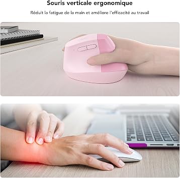 KYSONA EM18 Wireless Ergonomic Mouse Bluetooth Enabled Vertical Mice Quiet Click 5-Level Adjustable DPI Compatible with Computer PC Mac Laptop Pink
