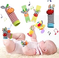 Vicloon Hochet Poignet Bébé,4pcs Bébé Poignet et Chaussettes Hochet Strap Hochets et ChaussettesPied Finder Jouets de...