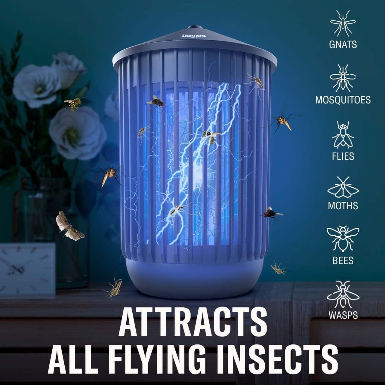 [2 in 1] Bug Zapper + Attractant - Effective 4800V Mosquito Killer - Electric Insect Fly Trap, Waterproof Indoor & Outdoor - Bright Light Bulb Lamp for Backyard, Patio, Home, Plug-in