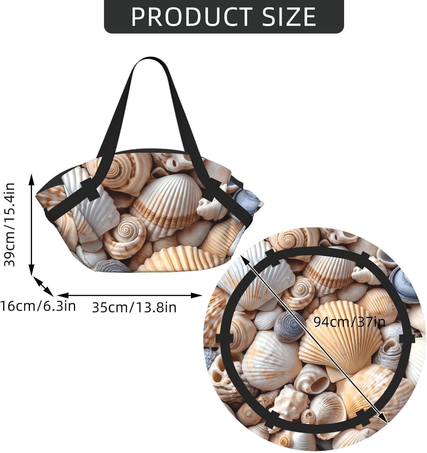 Sea Shells Pattern Foldable Camping Tote Bag Picnic Blanket Bag Portable Beach Mat Tote Waterproof Outdoor Picnic Mat Carry Bag