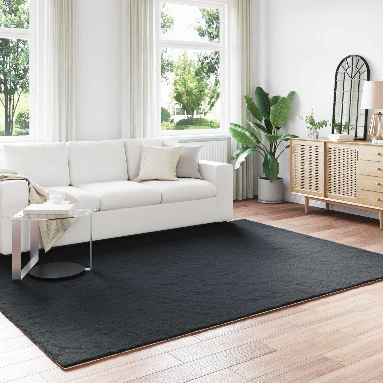 ZQQLVOO Faux Rabbit Fur Rug Olite Black 200 x 280 cm Polyester Ultra Soft Plush Modern Minimalist Decor for Living Room Bedroom Winter Warmth