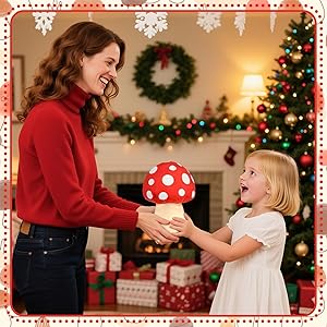 Eyourlife Mushroom Tree Topper, 9 Inch Christmas Tree Ornament, Red and White Farm Tree Topper Plush Stuffed Decorations for Christmas Holiday Birthday Indoor Party Supplies